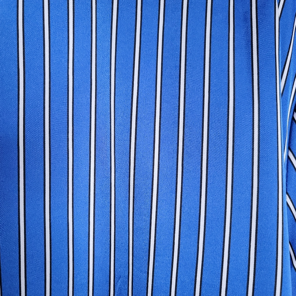 Jones and Co suiting stripe silky button up collared shirt blue black white XL - Picture 8 of 8